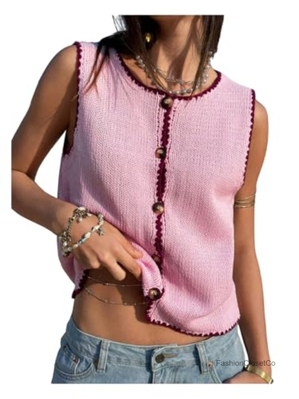 Vintage Knit Cropped Sweater Vest Button Up Acrylic